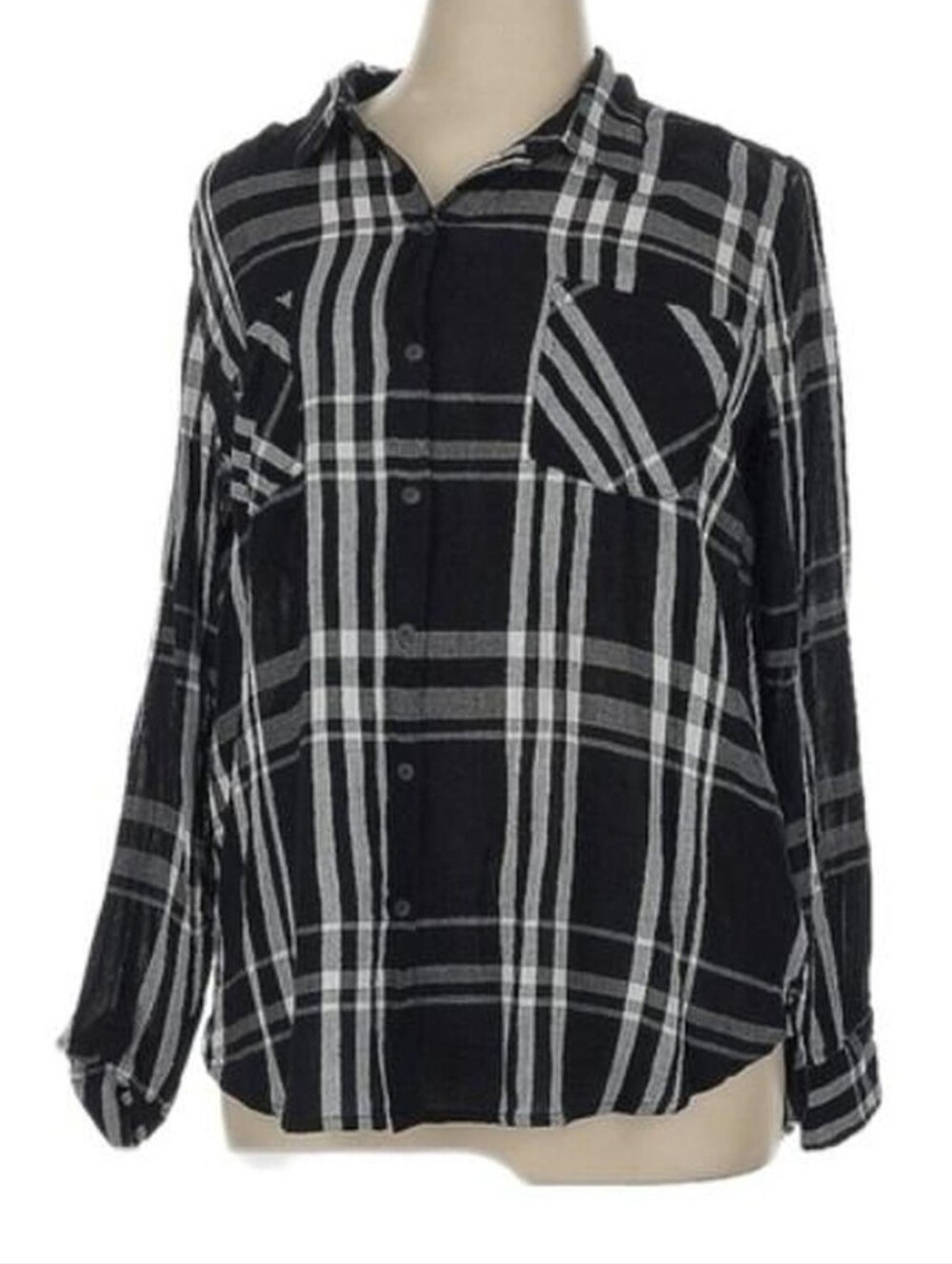 Lucky Brand Black and White Plaid Button-Down Shirt